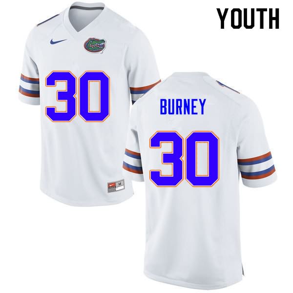 Youth NCAA Florida Gators Amari Burney #30 Stitched Authentic Nike White College Football Jersey SUT8265ON